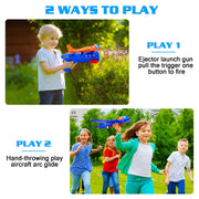 LJZJ 3pk LED Foam Plane Launcher, 2 Modes Outdoor Toy Gift Boys Girls 3+ | Foam glider features ejection & hand‑throwing 2 modes. LED lights deliver fun‑filled nighttime flying experience for kids