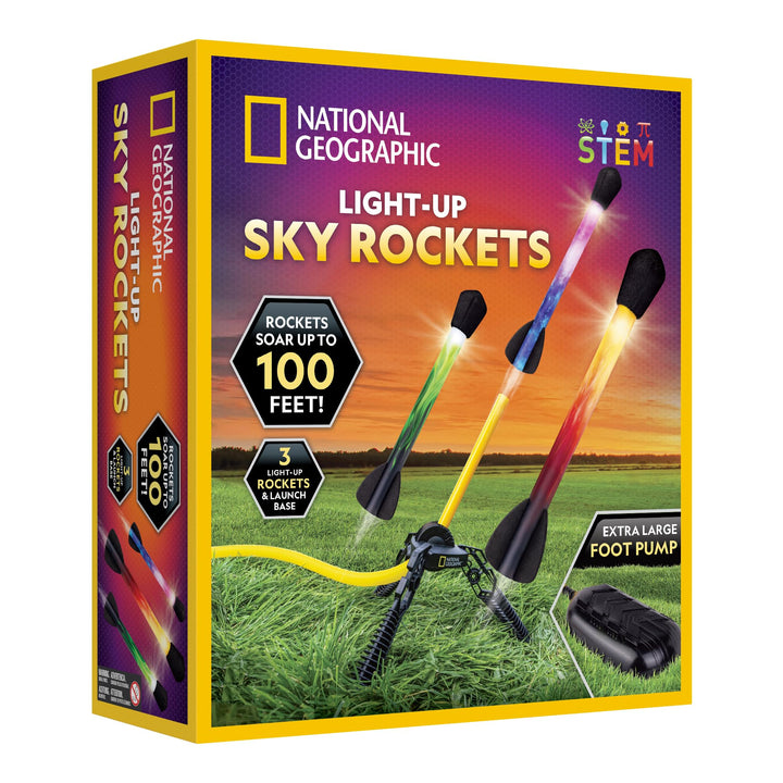 National Geographic LED Air Rocket Launcher Toy for Kids Ages 8-12 | Launches Up to 100 Feet, Air Powered, Foam-Tipped Rockets, Outdoor STEM Toy, Light-Up Rocket, Birthday Gift