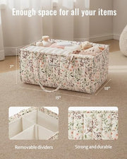Blissful Diary Floral Diaper Caddy Organizer Storage Basket, Pastoral Daisy | Portable Storage Basket with Removable Dividers, Gift for Baby Shower, Newborn Boy & Girl Essentials, Baby Registry Must Have