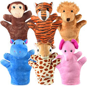 6 PCS Hand Puppets Set Animal Plush Puppet | Storytelling Teaching Toys for Kids Classroom Shows Birthday Party Favor Supplies Elephant Tiger Giraffe Monkey Lion Hippo