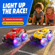 ArtCreativity Light Up Monster Truck Toys for Toddler Boys, Toy Cars Gift | Push and Go Friction Powered Cars, 2-Pack, Toddler Boys Age 2-4, Kids Ages 4-8, Birthday Gift, Batteries Included