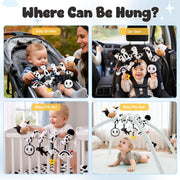 Spiral Car Seat Baby Toys 0-6 Months, Infant Carseat High Contrast Sensory Toys Hanging Stroller Accessories, Newborn Shower Gifts for Baby Boys Essentials Stuff, Cute Black and White Cow