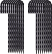 FEED GARDEN 12 Inch Rebar Stakes 16 Pack, Heavy Duty J Hook Ground Stakes | 5/16" Black Coated Ribbed Steel for Strong Soil Grip, Ideal for Fences, Tents, Canopies, Swing Sets & Outdoor Decorations
