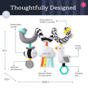 Itzy Ritzy Spiral Car Seat & Stroller Activity Toy Ages 0+ (High Contrast) | Baby Stroller & Car Seat Spiral Toy, Infant Sensory Activity Toy, Easy-Attach Hanging Toy With Textures, Sounds & Visual Play