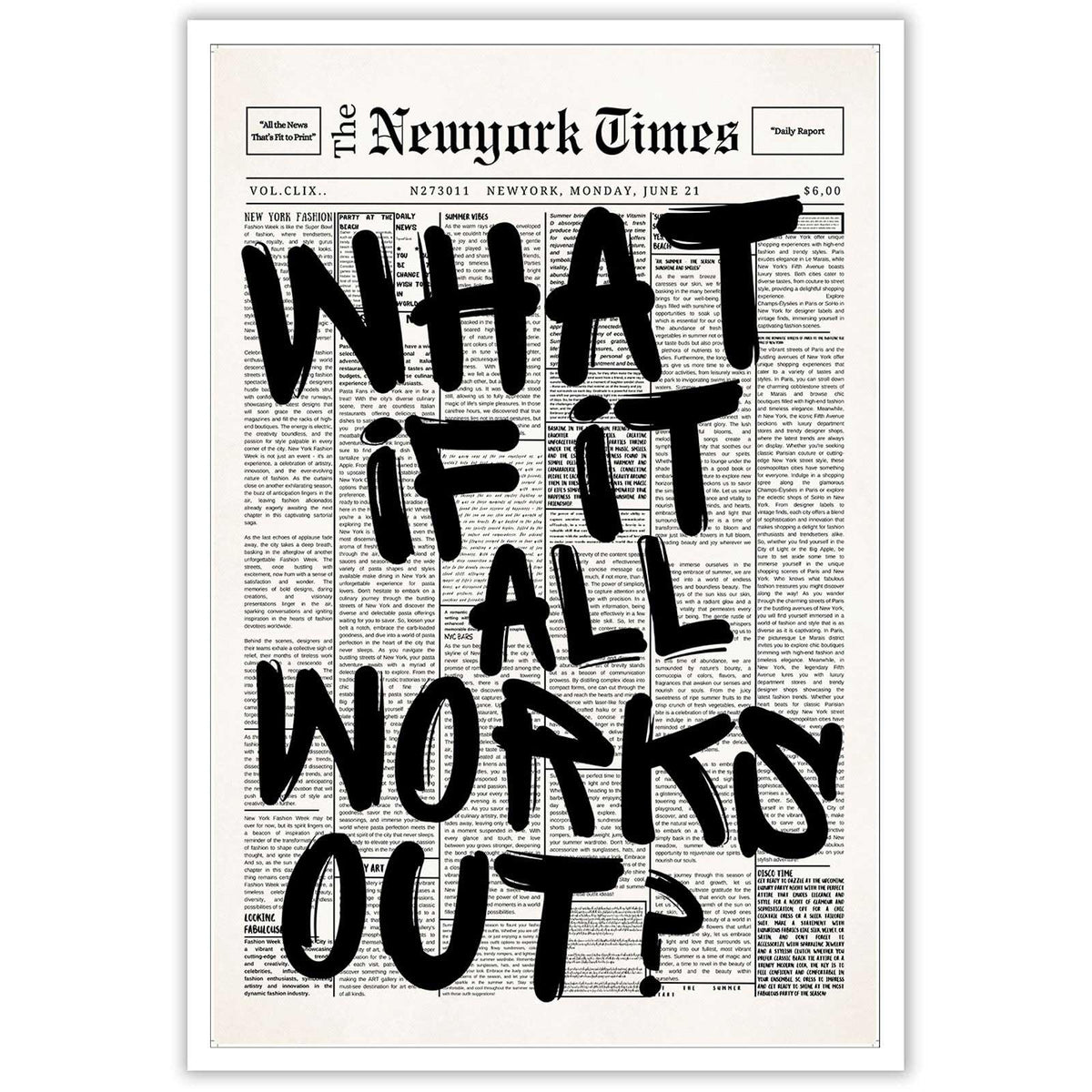 Drimiler Retro Black And White Newspaper Poster What If It All Works Out Canvas Wall Art Positive Affirming Quote Minimalist Prints Painting For Home Bedroom Dorm Wall Decor 8x12in Unframed