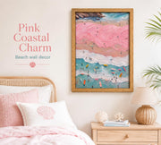 Framed Pink Coastal Canvas Wall Art,Girl Beach Surfers Picture Wall Decor | Summer Poster Print Artwork,for Bedroom Bathroom Girls Room Home Decoration 12x16 inch