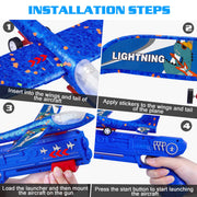 LJZJ 3pk LED Foam Plane Launcher, 2 Modes Outdoor Toy Gift Boys Girls 3+ | Foam glider features ejection & hand‑throwing 2 modes. LED lights deliver fun‑filled nighttime flying experience for kids