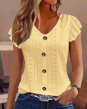 👕Flutter Sleeve Hollow Out Button Blouse