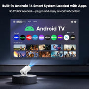 [Built-in Apps] Mini Projector with Wifi and Bluetooth 1080P Supported | Portable Small Projector with Android 14, 180° Rotation/Manual Focus/Auto Keystone, Compatible with HDMI/USB/Smartphone
