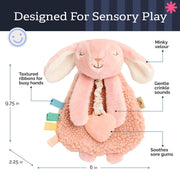 Itzy Ritzy Lovey Including Teether, Teething Relief, 0+ Months (Pink Bunny) | Baby Lovey with Soft Sherpa, Plush Minky, Silicone Teether, Crinkle Sounds, Textured Ribbons, and Interactive Dangle Arms
