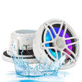 H YANKA HMS-65 6.5 Inch Marine Speakers, Waterproof, 750W, 7Color LED, Pair | 2‑Way marine‑grade coaxial speaker, IP67, salt‑UV resistant for durable long‑lasting use, for boats, utv, atv.