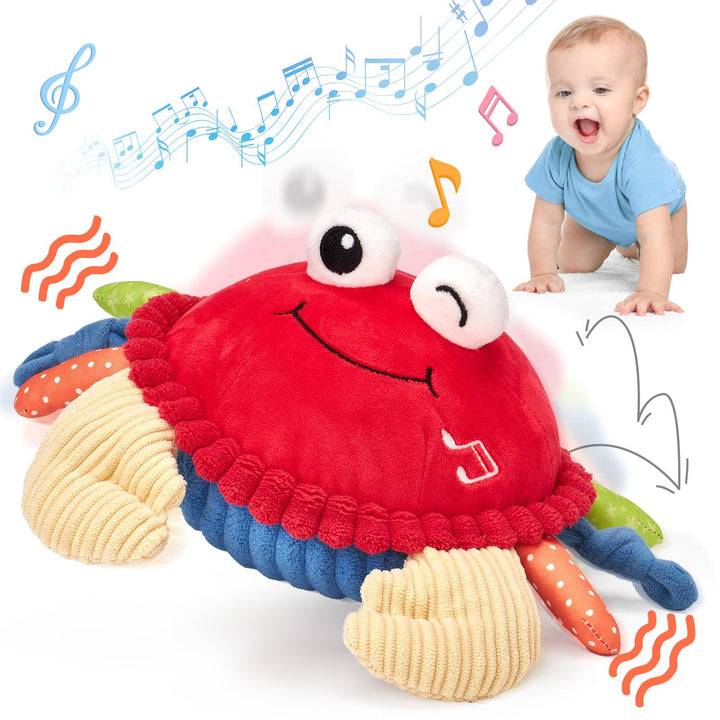 hahaland Baby 6+ Months Tummy Time Musical Bouncing Crab Crawling Toy | 48 Songs & Recording Function, Dancing Moving Jumping Baby Toy, USB Rechargeable Plush Crab Toy for Babies 6 9 12 Months