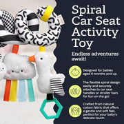 Itzy Ritzy Spiral Car Seat & Stroller Activity Toy Ages 0+ (High Contrast) | Baby Stroller & Car Seat Spiral Toy, Infant Sensory Activity Toy, Easy-Attach Hanging Toy With Textures, Sounds & Visual Play