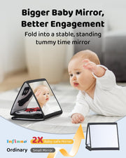 Infinno High Contrast Baby Book, Black and White, Tummy Time Mirror Toy | Newborn visual stimulation 0-6 months, Montessori sensory play, soft crinkle pages, folds flat,stands on a baby gym mat