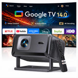 Portable Smart Projector [Bundled with Google TV Stick 14.0 & 4K Support & Dolby] with WiFi and Bluetooth HDR10,Ceiling Mini Movie Short Throw Projector Outdoor Auto Focus for Home Theater Bedroom