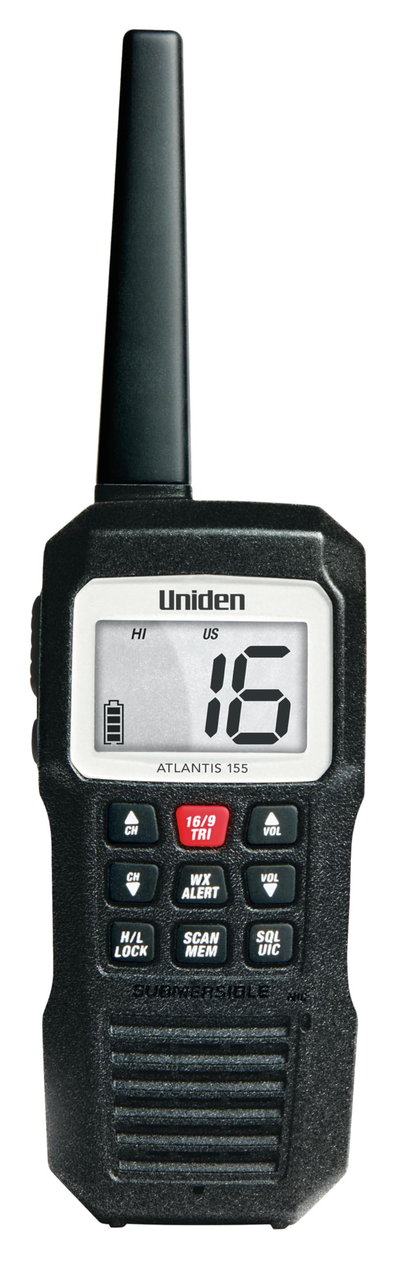 Uniden Atlantis 155 Handheld Two-Way VHF Marine Radio, Floating IPX8 Submersible Waterproof, Dual-Color Screen, All USA/International/Canadian Marine Channels, NOAA Weather Alert, 10 Hour Battery