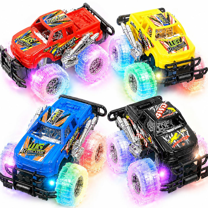 ArtCreativity Light Up Monster Truck Toys for Toddler Boys, Toy Cars Gift | Push and Go Friction Powered Cars, 2-Pack, Toddler Boys Age 2-4, Kids Ages 4-8, Birthday Gift, Batteries Included