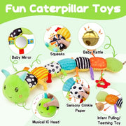 Baby Toys 0-6 Months Musical Stuffed Caterpillar Newborn Tummy Time Toys | Sensory Toys with Mirror Crinkle Rattle for Infants 0-3 3-6 2 3 4 5 6-12 Months Old Babies Boy Girl Shower Gifts Essentials