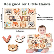 Personalized Name Puzzle for Toddlers 1-3 | Custom Wooden Baby Girl Gift with 48 Animal Art Sets | 1st Birthday Gift for Girls | Personalized Baby Boy & Girl Gifts Keepsake