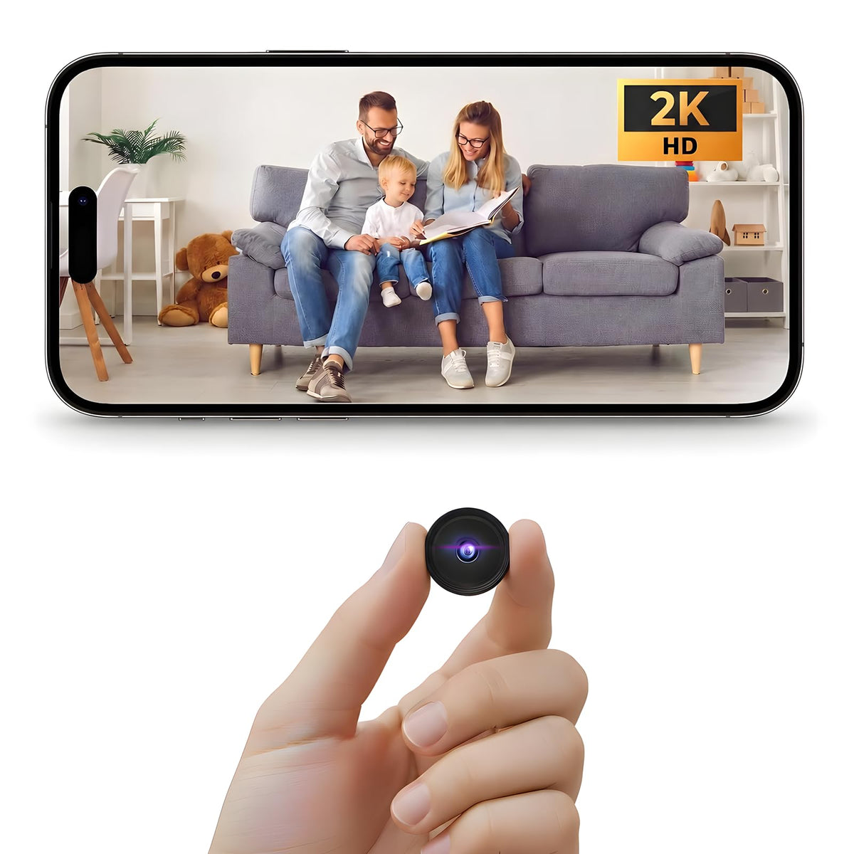 FeeOlsa Mini Camera，2K Hidden Camera，Spy Camera for Home Security，Small Indoor Nanny Cam with Night Vision & Motion Detection，WiFi Cameras for Pet/Baby, Camaras Espias Ocultas