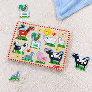 Melissa & Doug Farm Animals Wooden Sound Peg Puzzle 8-Piece Set | 8 Peg Pieces, Wooden Board, Light-Activated Sounds, Builds Matching & Motor Skills, Montessori Inspired Toddler Toys, Ages 2+