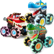 JOYIN 3 Pack Monster Truck Toy, Light Up Cars Press and Go Dinosaur Trucks
