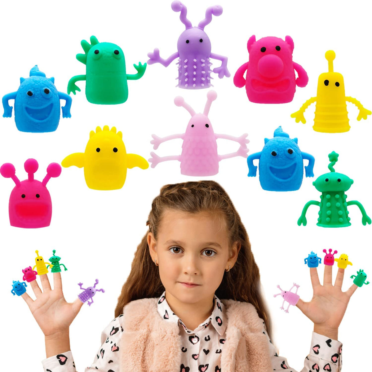 20 PCS Cute Monster Stretchy Finger Puppets Fidget Toys | Soft Rubber Finger Doll Toys for Role Playing,Party,Christmas,Easter Halloween Party Favors