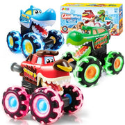 JOYIN 3 Pack Monster Truck Toy, Light Up Cars Press and Go Dinosaur Trucks