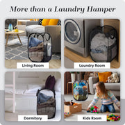 Handy Laundry Mesh Pop-Up Hamper Collapsible with Side Pocket 2-Pack | Breathable foldable design saves space; wide opening makes loading easy. Sturdy build stores clothes neatly. Black.