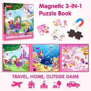 SYNARRY Unicorn Mermaid Princess Magnetic Puzzles for Child 3-5, Travel Toy | 20-Piece Magnetic Travel Puzzle for Child Ages 4-6, Car Airplane Road Trip Activities, Quiet Time Toys, Girls Birthday Gifts