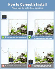 AQQA Aquarium Air Pump, 3W Powerful Dual Outlet Adjustable Oxygen Aerator