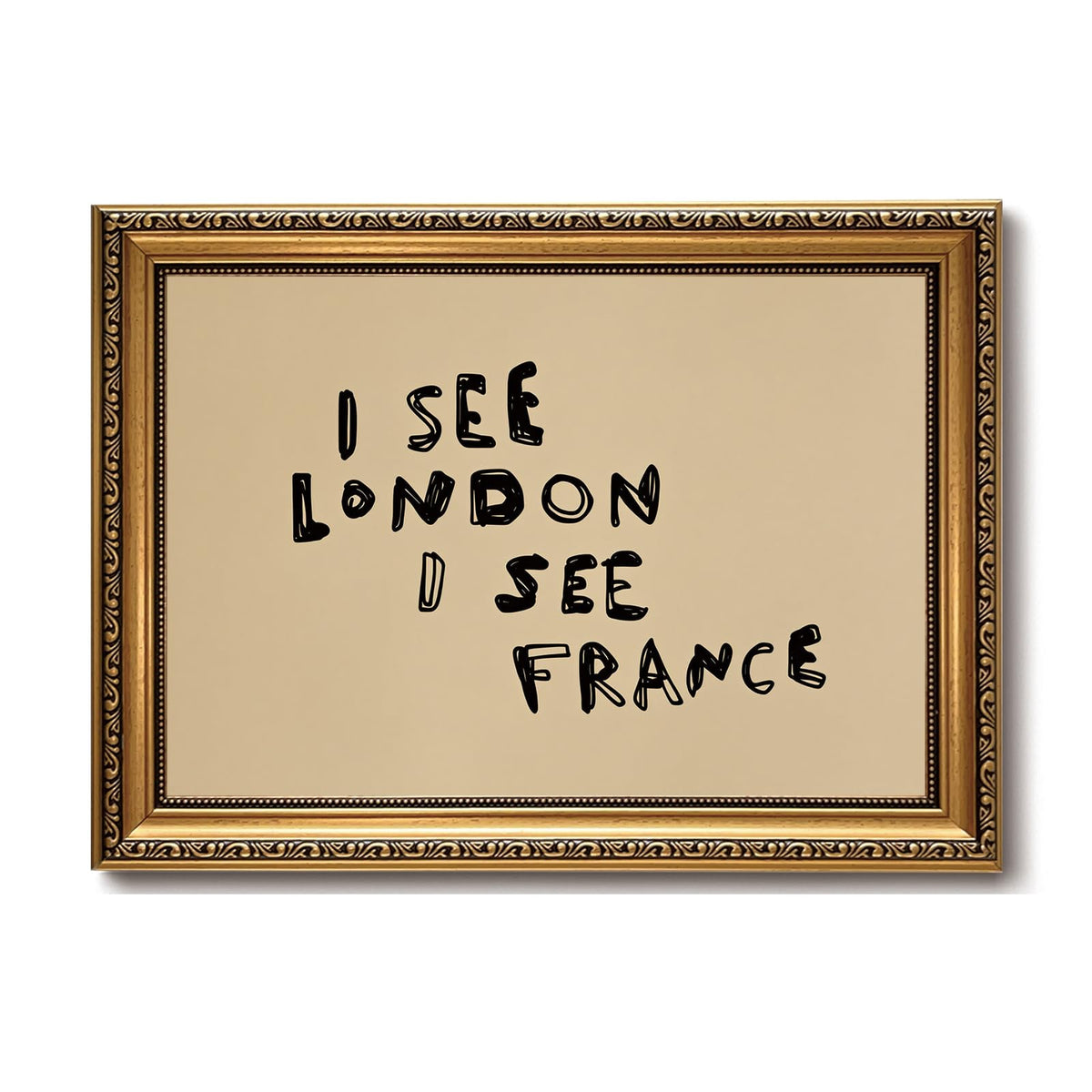 Funny Bathroom Wall Art, I See London I See France, Gold Framed Decor, 8x10 | Funny bathroom decor, ornate gold frame, canvas print, bathroom sign for guest baths and powder rooms