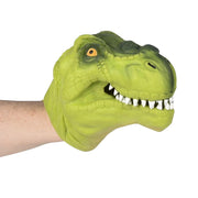 2 Pack Stretchy Dinosaur Hand Puppets - Realistic Soft Rubber T-Rex Toys | Green & Red Dino Party Favors, Classroom Storytelling, Kids Bath Roleplay Gifts, Outdoor Goodie Bags
