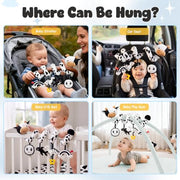 Spiral Car Seat Baby Toys 0-6 Months, Infant Carseat High Contrast Sensory Toys Hanging Stroller Accessories, Newborn Shower Gifts for Baby Boys Essentials Stuff, Cute Black and White Cow