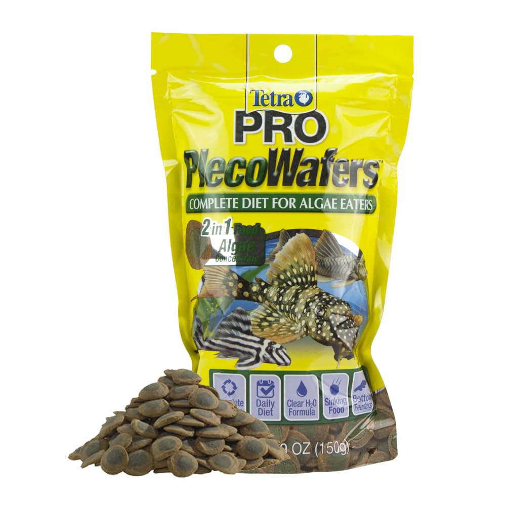 Tetra Pro PlecoWafers Fish Food for Algae-Eaters, 5.29 oz | Complete Daily Food For Herbivore Bottom-Feeders, Sinking Wafers With Algae Center, Algae & Fiber to Support Digestion