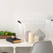 IRIS USA 6-Pack 54 Quart Storage Bins with Lids, Clear | Transparent design makes contents easy to find. Perfect for moving, blankets, clothing, and garage storage. Nestable design