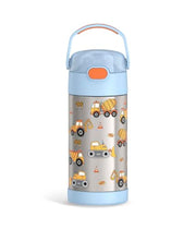 THERMOS FUNTAINER Water Bottle with Straw, 12oz, Construction | Kids Stainless Steel Insulated Water Bottle, Keeps Drinks Cold Longer for School & Play, BPA-Free