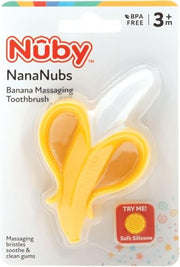 Nuby NanaNubs Gum Massager, Soft Silicone Teething Toy, 3 Months+ | Angled Shape Reaches Back Molars, Easy-Hold Handle, Phthalate-free, Dishwasher Safe Toy, Textured Nubs to Massage Tender Gums