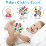 Baby Montessori Sensory Teething Toy 0-6 6-12 Months, Teether Ball & Rattle | 12 Textured Silicone Teething Ball, BPA Free, Easy to Hold, Infant Developmental Toys for 3 6 9 12 Months, Newborn Gifts