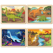 SYNARRY Large Dinosaur Wooden Puzzles for Kids Ages 4-6, 4-in-1 Gift Set | Dinosaur Puzzles for Kids Ages 3-5, Birthday Gifts for Boys & Girls, Educational Dinosaur Toys, Screen-Free Play