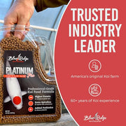 Blue Ridge Koi Platinum Pro 41% Protein Fish Food, 3/16" Pellets, 4.5 lb | Floats, softens fast; Spirulina & Canthaxanthin color support; probiotic-enriched; warm-season formula