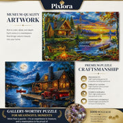 Pixlora Puzzles for Adults 1000 Pieces, 2 Pack Unique 1000 Piece Lake and Night View Jigsaw Puzzles, Premium Scenic Landscape Puzzles & Nature Theme for Challenging Game Night
