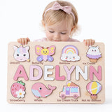 Personalized Name Puzzle for Toddlers 1-3 | Custom Wooden Baby Girl Gift with 48 Animal Art Sets | 1st Birthday Gift for Girls | Personalized Baby Boy & Girl Gifts Keepsake