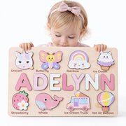 Personalized Name Puzzle for Toddlers 1-3 | Custom Wooden Baby Girl Gift with 48 Animal Art Sets | 1st Birthday Gift for Girls | Personalized Baby Boy & Girl Gifts Keepsake