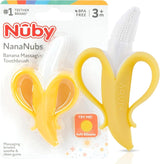 Nuby NanaNubs Gum Massager, Soft Silicone Teething Toy, 3 Months+ | Angled Shape Reaches Back Molars, Easy-Hold Handle, Phthalate-free, Dishwasher Safe Toy, Textured Nubs to Massage Tender Gums