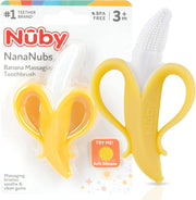 Nuby NanaNubs Gum Massager, Soft Silicone Teething Toy, 3 Months+ | Angled Shape Reaches Back Molars, Easy-Hold Handle, Phthalate-free, Dishwasher Safe Toy, Textured Nubs to Massage Tender Gums