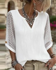 v-neck-lace-panel-solid-line-blouse