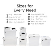IRIS USA 6-Pack 54 Quart Storage Bins with Lids, Clear | Transparent design makes contents easy to find. Perfect for moving, blankets, clothing, and garage storage. Nestable design