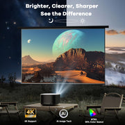 Outdoor-Projector-4K with WiFi and Bluetooth: [High Bright/60W Dolby Audio/Official Licensed Apps], Smart-Projector with AI Auto Focus, ONOAYO ONO5Pro 2.0 Movie Projector for Bedroom/Outdoor Use