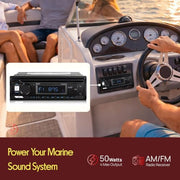 Pyle Marine Radio Stereo Receiver with Bluetooth MP3 Player - Single DIN Boat Audio System, AM/FM Tuner, USB/AUX Input, 30 Preset Stations, Hands-Free Calling, 300W Max Power for Marine and Boat Use